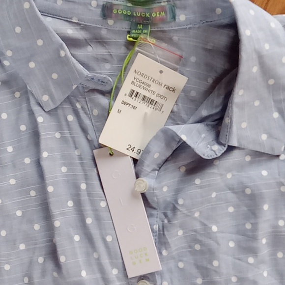 NWT Nordstrom Rack Good Luck Gem Size M Blue white polka dot shortie top - Picture 2 of 2